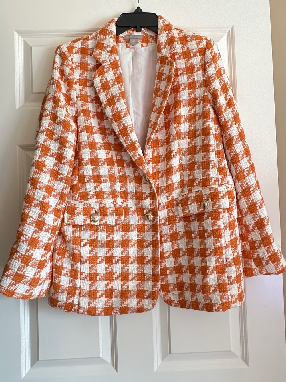 H&M Orange & White Checked Tweed Blazer - Picture 9 of 12